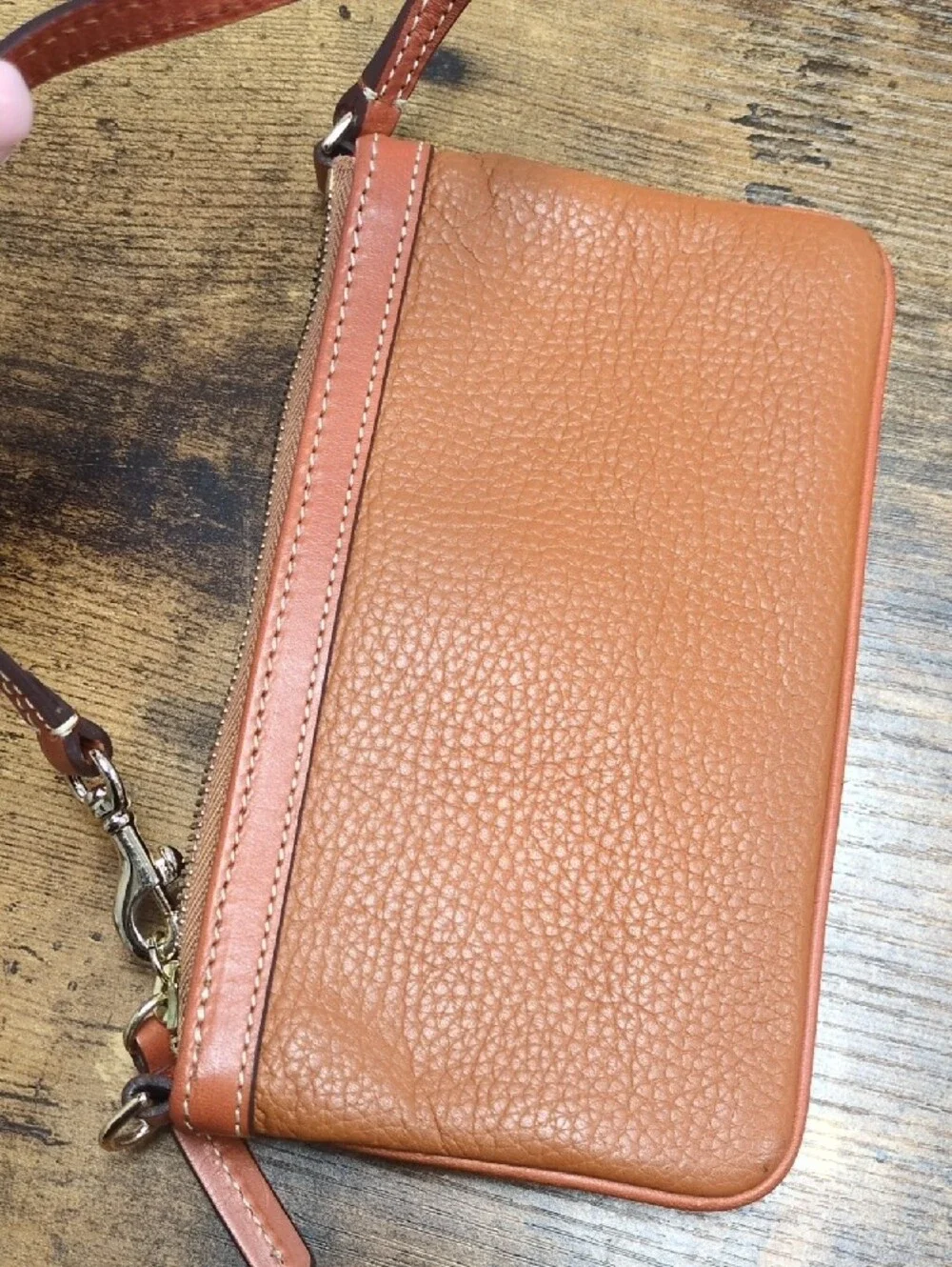 Dooney & Bourke Pebbled Leather Wristlet — Cognac Brown